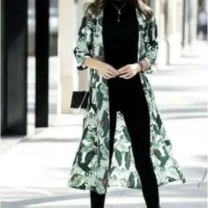 Rachel Zoe Collection Green Palm Print Duster Kimono Wrap